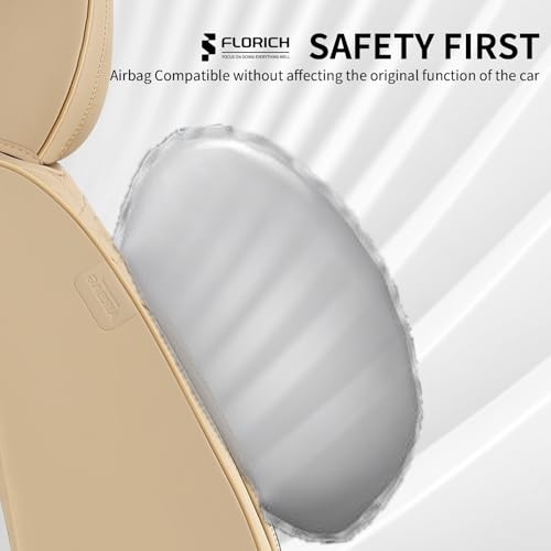 Image of FLORICH Car Seat Covers for Front Seats, Universal Seat Cushion 2 Seats, Car Seat Protector Waterproof, Premium Leather Automotive Seat Covers for Most Cars, Sedans, SUVs, and Trucks-Beige