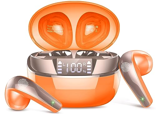 BESNOOW-Auriculares-Inalambricos-2023-Mini-Auriculares-Bluetooth-53-con-HD-Microfono-Cascos-Inalambricos-Sonido-Premium-Inmersivo-LED-Pantalla-40H-Control-Tactil-Wireless-Earbuds-Naranja