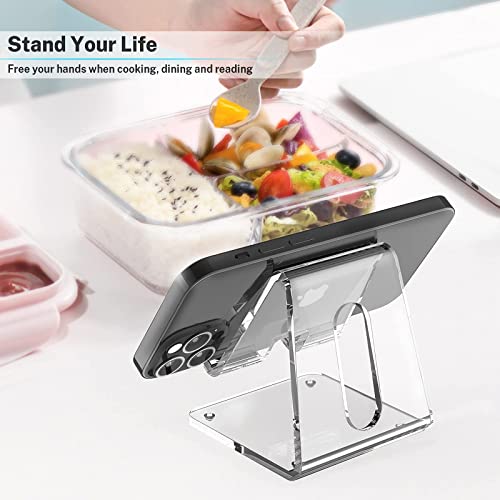 Image of Crpich Acrylic Cell Phone Stand, Portable Phone Holder, Clear Phone Stand for Desk, Compatible with Phone16 15 14 13 12 Pro Max 11 Xr Plus SE, Switch, Android Smartphone, Pad, Desk Accessories, 2 Pack