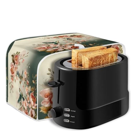 Image of Talayituse Hummingbird Floral Print 4 Slice Toaster Covers Dust Protection Bread Maker Covers Toaster Oven Cloth Cover Kitchen Accessories Washable Appliance Cover with Handle
