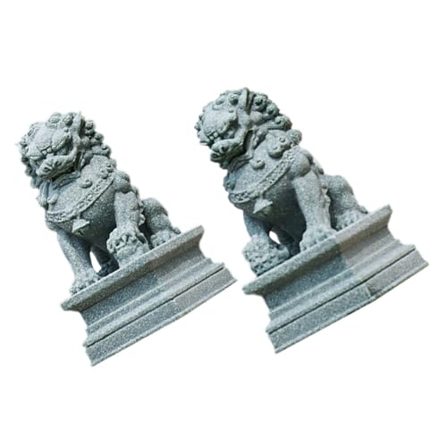 Sculpture en grès de Lion Gardien Chinois à la finition traditionnelle