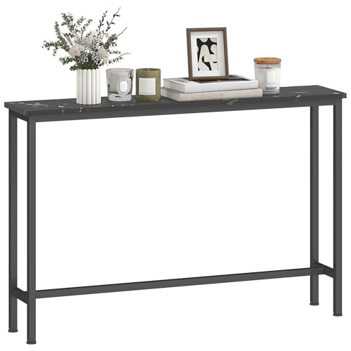HOMCOM Mesa Consola Moderna Consola Recibidor Estrecha Mesa de Sofá con Superficie con Efecto Mármol y Marco de Metal para Entrada Sala de Estar 100x20x66 cm Negro