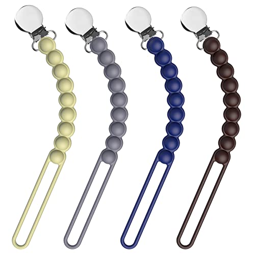 Image of Viyuse Pacifier Clip Silicone Pacifier Clip One Piece Paci Chain Baby Pacifier Holder for Baby Girl Boy Keeping Baby Pacifiers,Pacifier Clips Baby Girl Solid Color 4pack