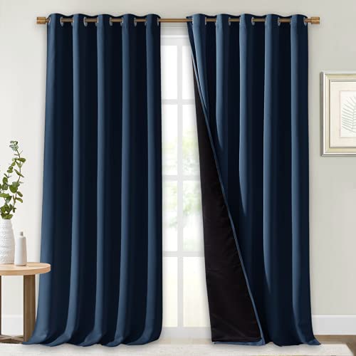 Image of NICETOWN 100% Blackout Blinds, Laundry Room Decor Window Treatment Curtains, Thermal Insulated Energy Smart Drapes and Draperies for Villa, Hall and Studio, Navy Blue, Set of 2, 70 inches x 95 inches