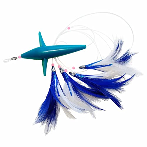 OCEAN CAT Trolling Fishing Lures Daisy Chain Bird Feather Teaser for Fishing with Rigged Hook 7/0 for Mahi, Tuna, Wahoo and More (Blue)
