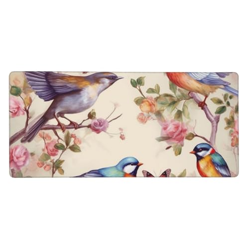 Tapis de souris étendu imperméable 80x40cm grand format XXL avec motif oiseaux pour ordinateur