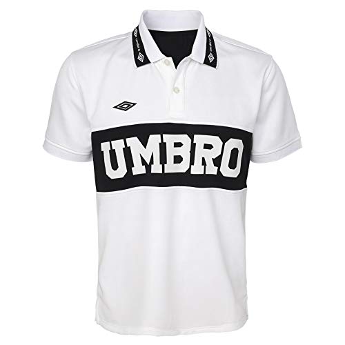 Umbro Men's Short Sleeve 2 Button Logo Polo, White/Black Large