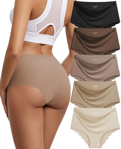 5 Pack Seamless Underwear for Women No Show Panties High Waisted Cheeky Bikini Soft Hipster Breathable Briefs