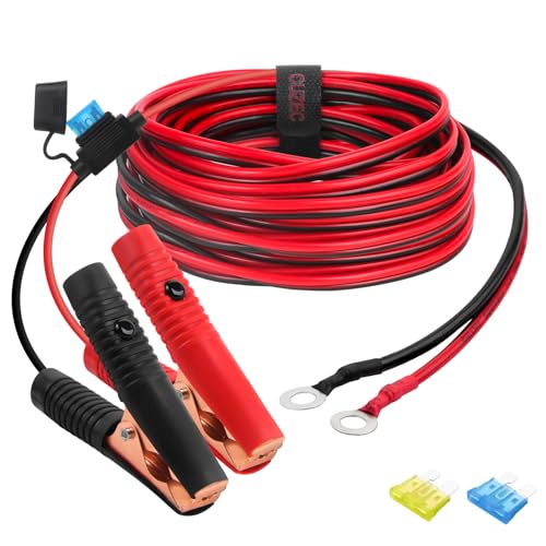 Image of CUZEC 16 AWG Extension Cord Eyelet Terminal with Battery Clamp 12V/ 24V Battery Clip-On for High-Power Inverter and More (13.1FT Long)