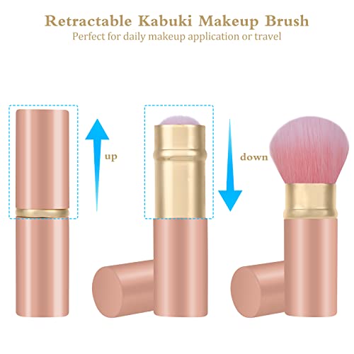 Image of Falliny Retractable Kabuki Makeup Brush, Travel Face Blush Brush, Portable Powder Brush with Cover for Blush, Bronzer, Buffing, Flawless Powder Cosmetics