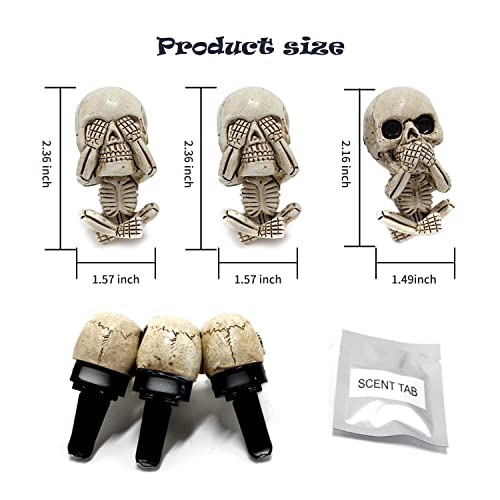 Image of 3 PCS Cute Skull Car Vent Clips 2.3In, Cooler Aromas Vents Skull Car Scent Air Freshener, Personalized Lucky Pendulums, Universal for Car Vents, Halloween, Office Home Decorations