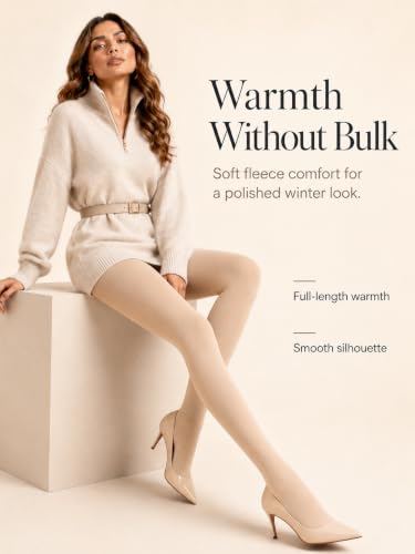 Image of DancMolly Opaque Fleece Lined Tights for Women, High Waist Warm Winter Thermal Control Top Pantyhose