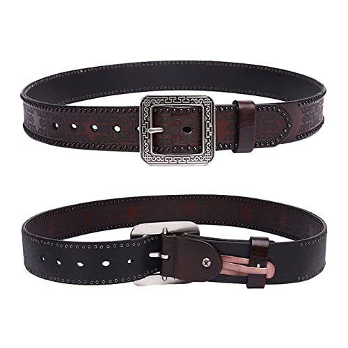 Ceinture Homme, Ceinture Masculine gravée au Laser, Rivets rétro, Boucle de Style Japonais de la Vieille Femme, Ceinture en Cuir décontracté de Style Ethnique (Color : Brown, Size : 115)