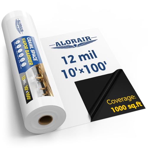 ALORAIR 12 mil Crawl Space Vapor Barrier 10 x 100 Heavy-Duty Plastic Sheeting Black/White Panda Film Crawlspace Encapsulation Ground Cover Drop Cloth Commercial & Residential Use