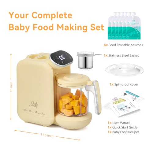 Chefhandy Baby Food Maker, Steamer & Blender with Stainless Steel Basket, Puree Maker with Auto/Manual Blend, Bottle Warmer & Sterili-zer, Safe & Easy-to-Clean Compact Baby Food Processor (Yellow) - Image 4