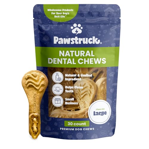 Pawstruck Natural Dental Chews for Medium Large Dogs & Puppies - Vet Recommended Brush Stick Treats Made in USA Breath Freshener to Improve Oral Hygiene & Clean Teeth - 30 Count - Packaging May Vary