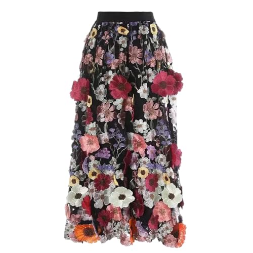 Women's Midi Skirt Vintage Travel Wedding Embroidered Multi Colored Decoration Elastic Long Skirts