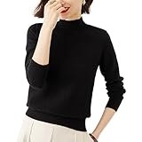 [SHANLIANG] ニット トップス レディース 長袖 セーター 秋冬 ニュールック 4サイズ展開 ハイネック カシミヤタッチ 重ねる着便利 着回しやすい 着痩せ 小顔 高伸縮 カットソー ニットソー インナー カジュアル シンプル 春 可愛い おしゃれ (JP, アルファベット, L, ブラック)