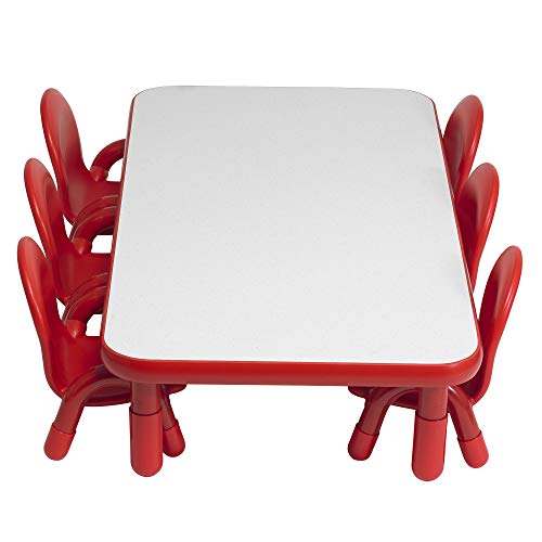Image of Children's Factory BaseLine Toddler Table & 6 Chairs Set, Daycare Seating for Toddlers, Toddler Desk & Chairs, Red | Includes Toddler Table and 6 Stackable Baseline Kids Chairs, Durable Flexible Seating Classroom Furniture