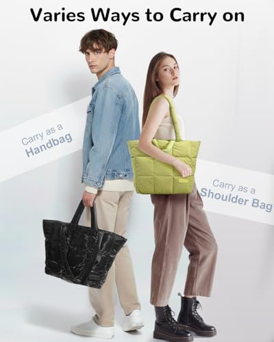 Bolso Tote Puffer con Cierre para Mujer, Ligero y Grande miniatura 3