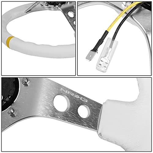 Nrg Innovations Rst-006Wt-Y 350Mm 3" Deep Dish 3-Spoke Cutout Holes Steering Wheel With Horn Button, 6X70Mm Bolt Pattern, White Leather #TOP3