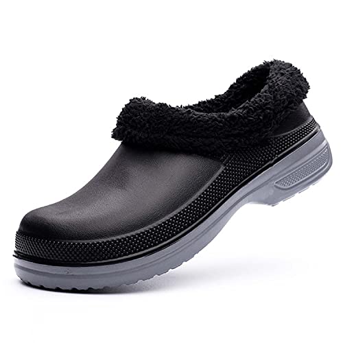 Unisex-Adult Bistro Clog Chef Shoes with Lined Non-Slip Oil Resistant Waterproof Work Shoes Nursing Nurse Clog for Crews Gardener Indoor Outdoor Warm Chef Clogs for Kitchen Office Seaside Black 37