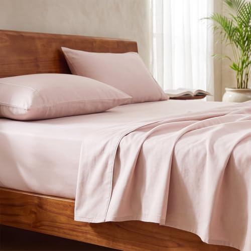 Image of LANE LINEN 100% Organic Cotton Bedsheet for Double Bed Queen - Sepia Rose | GOTS Certified, Percale Weave, 90x100 inches, Soft & Breathable, Machine Washable, Includes 2 Pillow Covers
