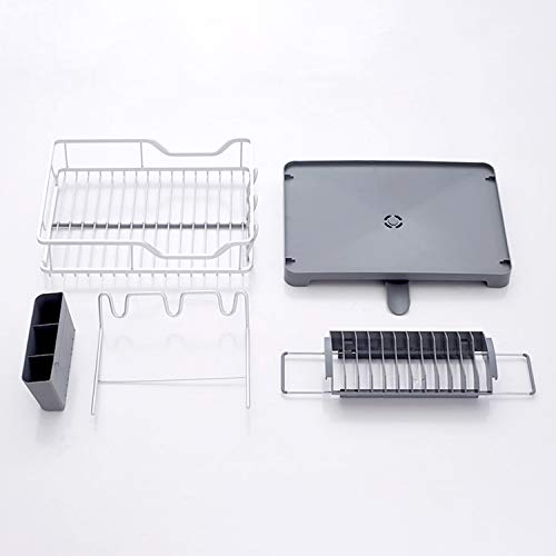 Dish Drying Rack Over The Sink, Aluminum Dish Draining Set with Drainboard, Removable Compact Utensil Holder Set, Cutlery Holder, Stemware Holder, Non-Slip Cup Holders for Kitchen