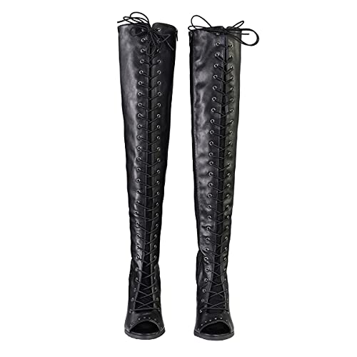 Milwaukee Leather MBL9421 Women's Black Lace-Up Knee-High Fashion Casual Boots with Open Toe3