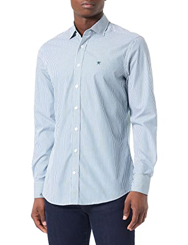 Hackett London Men's Essential Bengal STR Shirt, White/Green, XL Cover