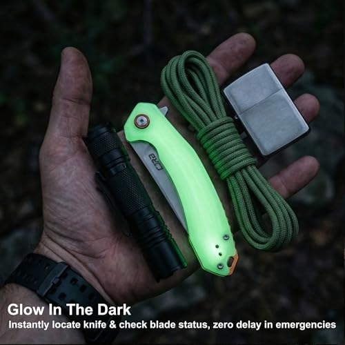 Image of CJRB Gobi G10 Glow in the Dark Handle Folding Pocket Knife, 3.5'' AR-RPM9 Steel Blade Manual EDC Knife with Liner Lock for Outdoor Camping Hiking Fishing(J1906-GD)