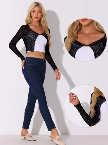 Image of Allegra K Bolero Shrug for Women's Sheer Mesh Tie Front Textured Crop Shrug for Evening Dresses