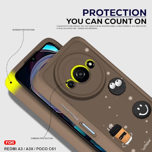 Image of AESTMO Back Case Cover for Redmi A3 / A3X / Poco C61 | Cute Fun Cartoon 3D Ball | Coffee Silicone Case | Full Body Protection | Camera Protection Back Cover for Redmi A3 / A3X / Poco C61 (Brown)