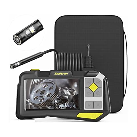Dual Lens Inspection Camera, Zealtron 360 Degree Rotating Industrial Endoscope Camera with 9 LED Lights 8.0mm Borescope IP68 Waterproof Snake Scope Camera with 4.5" IPS Screen, 32GB Card, Travel Case Cover