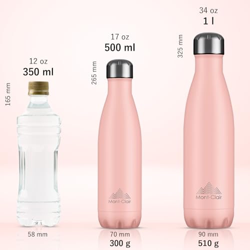 Image of Mont-Clair Stainless Steel Water Bottle, Vacuum insulated - BPA Free, 12h Hot & 24h Cold Drinks, Metal Water Bottle 34 oz Leakproof, Ideal for Adult, Kids, Running - Mellow Rose