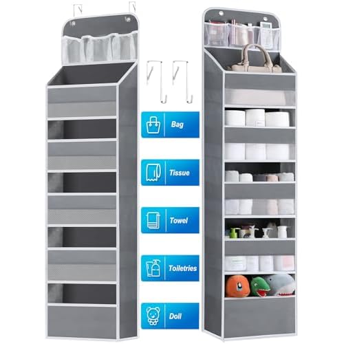 Over the Door Organizers – 6 Shelf Hanging Door Storage with Large Pockets, Anti Tilt 44 lb Load Behind Door Organizer for Bedroom,Nursery,Bathroom,Kitchen,Dorm,Shoe – 1 Pack,Grey