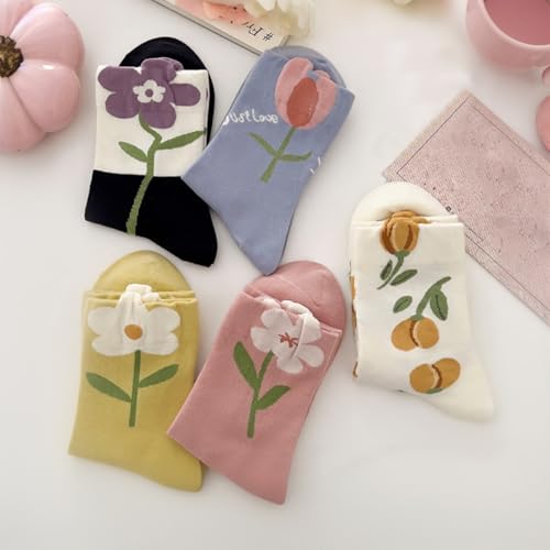 5 Pairs Cute Crew Socks for Women Funny Novelty Breathable Casual Socks
