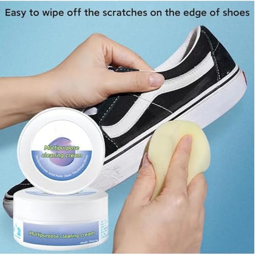 Image of AQUIRA White Shoe Cleaning Cream, Practical Shoe Cleaning Kit - Shoe Cream with Sponge, Shoes Whitening Cleansing, Stain Remover Cleansing Cream for Shoe, No-Wash, for Leather Shoes - 260GM