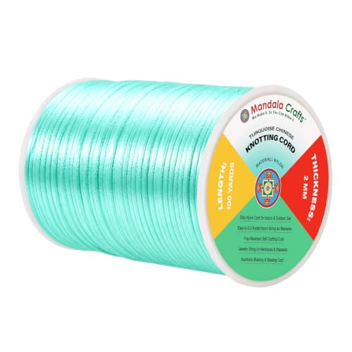 Mandala Crafts 2mm Turquoise Satin Cord for Macrame Chinese Knotting