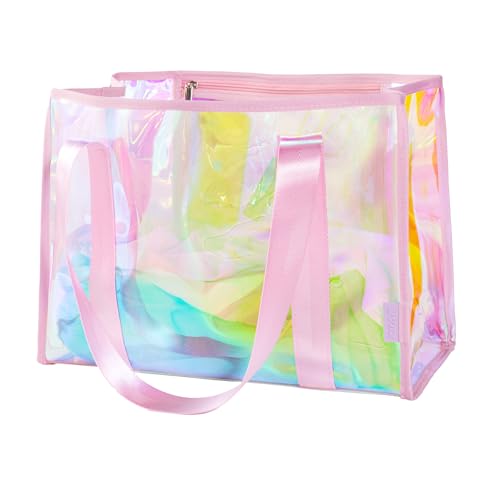 KUAK Large Beach Tote Bag for Women Waterproof Sandproof Tip-Proof Beach Bag Iridescent Clear Tote Bag with Inner Waterproof Zipper Pocket for Pool Travel Cruise Boat Swim