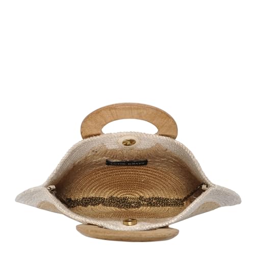 Antik Kraft Pia Crossbody | Hand-Painted Floral Taco Shape Purse with Wooden Handles & Detachable Chain Strap |3