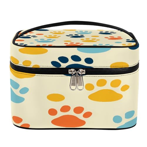 Neceser de viaje de gran capacidad con estampado de pata de gato para mujer, con asa y cuerda fija elástica, organizador portátil, Bonito estampado de pata de gato, talla única, Neceser de maquillaje
