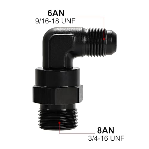 Image of EVIL ENERGY 6AN Flare to 8AN ORB Male Swivel Adapter Fitting 90 Degree Black 1PC