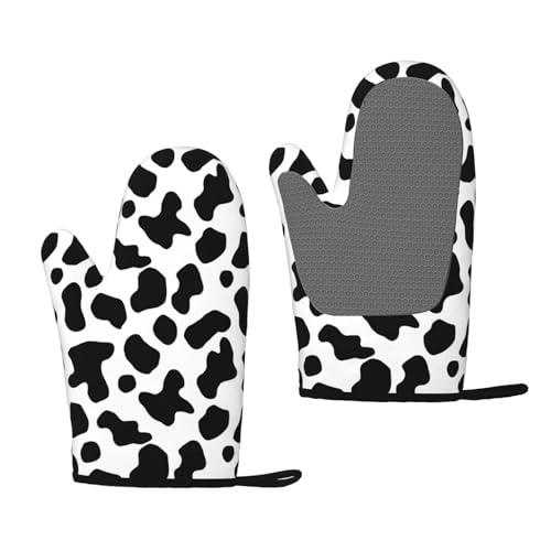 Cute Cow Print Silicone Oven Mitts Kitchen Gloves 2-Pack Set, Kitchen Accessories for Cooking Baking BBQ