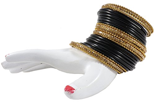 Image of NMII Glass With Zircon Gemstone Studded Worked and Ball Chain Or Plane Gloosy Finished Bangles Set For Women and Girls