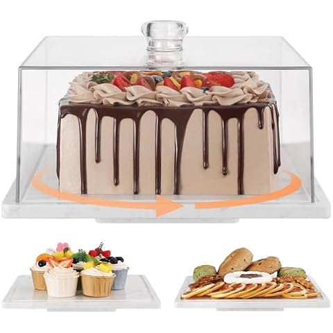 Rotatable Marble Cake Stand with Dome Cover