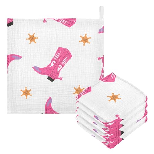 Image of CUPADA Cowgirl Boots Baby Muslin Washcloths Face Towel, Various Cowboy Burp Cloths Cotton Wipes 3 pack Infant Wash Cloth for Newborn Boys Girls 12x12 inches