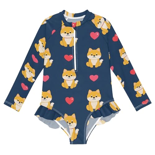 ALAZA Toddler Swimsuit Girl Bathing Suit Swimwear Rash Guard Dog Heart Long Sleeve 3T