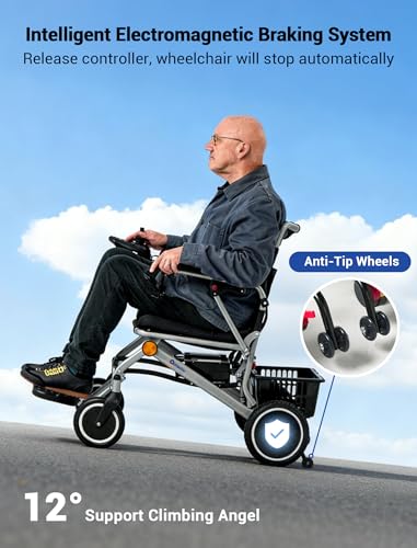 Image of Aotedor Electric Wheelchair for Adults, Lightweight Foldable Power Chair for Travel, 15 Mile Range Motorized Wheelchair with Electromagnetic Brake, Easy 360 Joystick Control, Silver