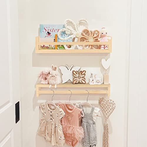 Idee-Home Floating Nursery Book Shelves For Wall Set Of 4, Wall Bookshelf For Kids, Hanging Small Wood Book Shelf Organizer For Kids Room, Book Shelf Wall Mounted For Baby Bedroom Decor Storage Brown #TOP2